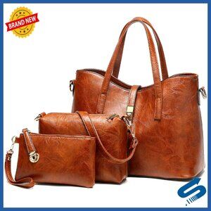 PU Leather Satchel Shoulder Tote Crossbody Bag Set Multi-Way Carry